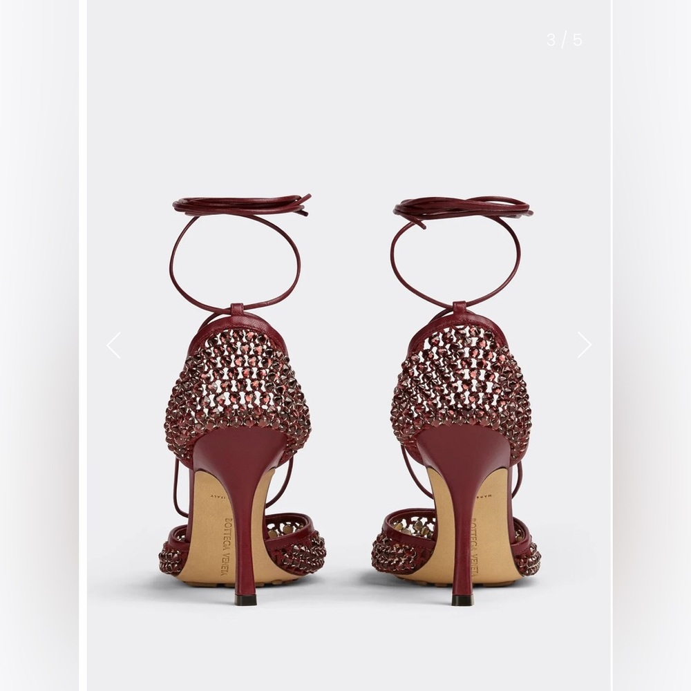 Elegant Burgundy Bottega Veneta stretch Crystal embellished Mesh sandals - Picture 2 of 9